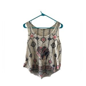 Elephant Print Tank Top - Cream and Black